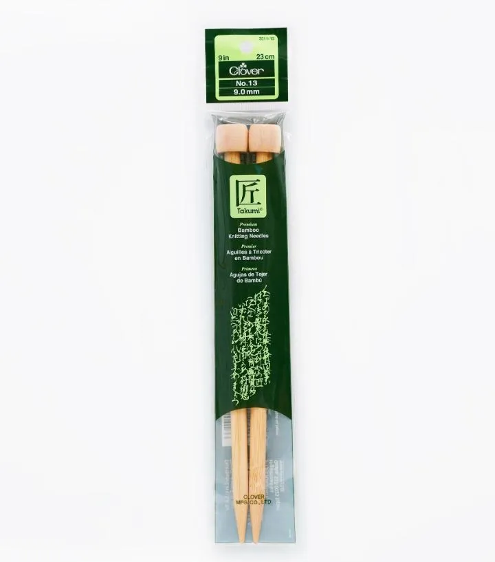 Clover Bamboo Knitting Needles 9" (Sizes 3 to 15)