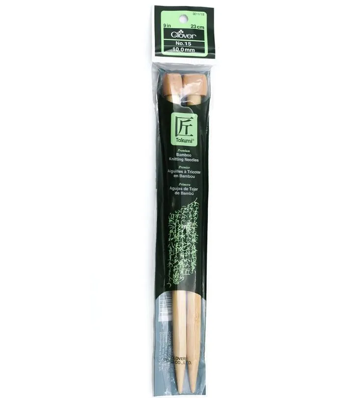 Clover Bamboo Knitting Needles 9" (Sizes 3 to 15)