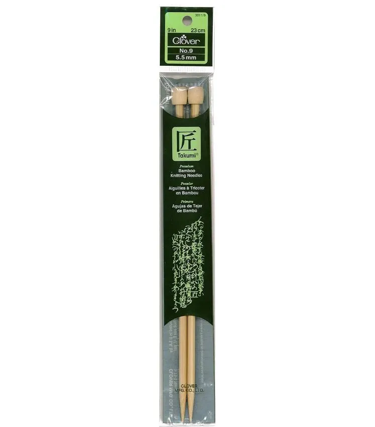 Clover Bamboo Knitting Needles 9" (Sizes 3 to 15)