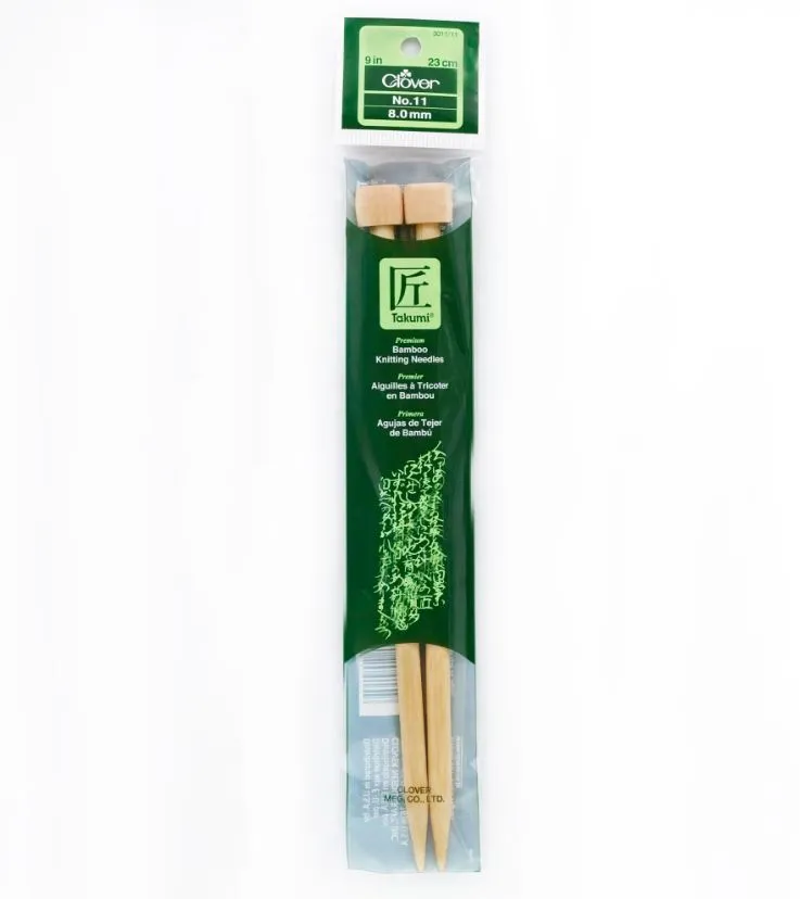 Clover Bamboo Knitting Needles 9" (Sizes 3 to 15)