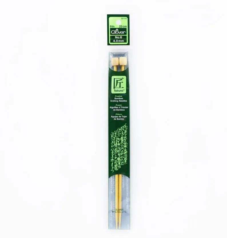 Clover Bamboo Knitting Needles 9" (Sizes 3 to 15)
