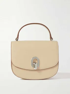 Cream leather top-handle bag