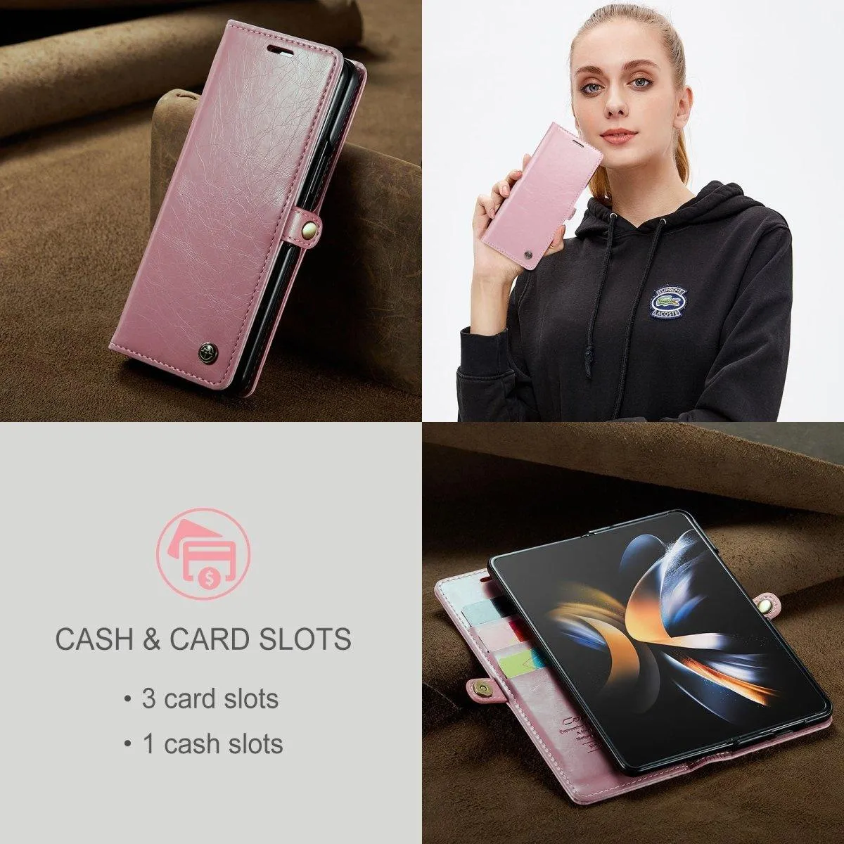 Demere Retro Leather Magnetic Wallet Case For Samsung Galaxy Z Fold 4