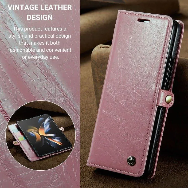 Demere Retro Leather Magnetic Wallet Case For Samsung Galaxy Z Fold 4