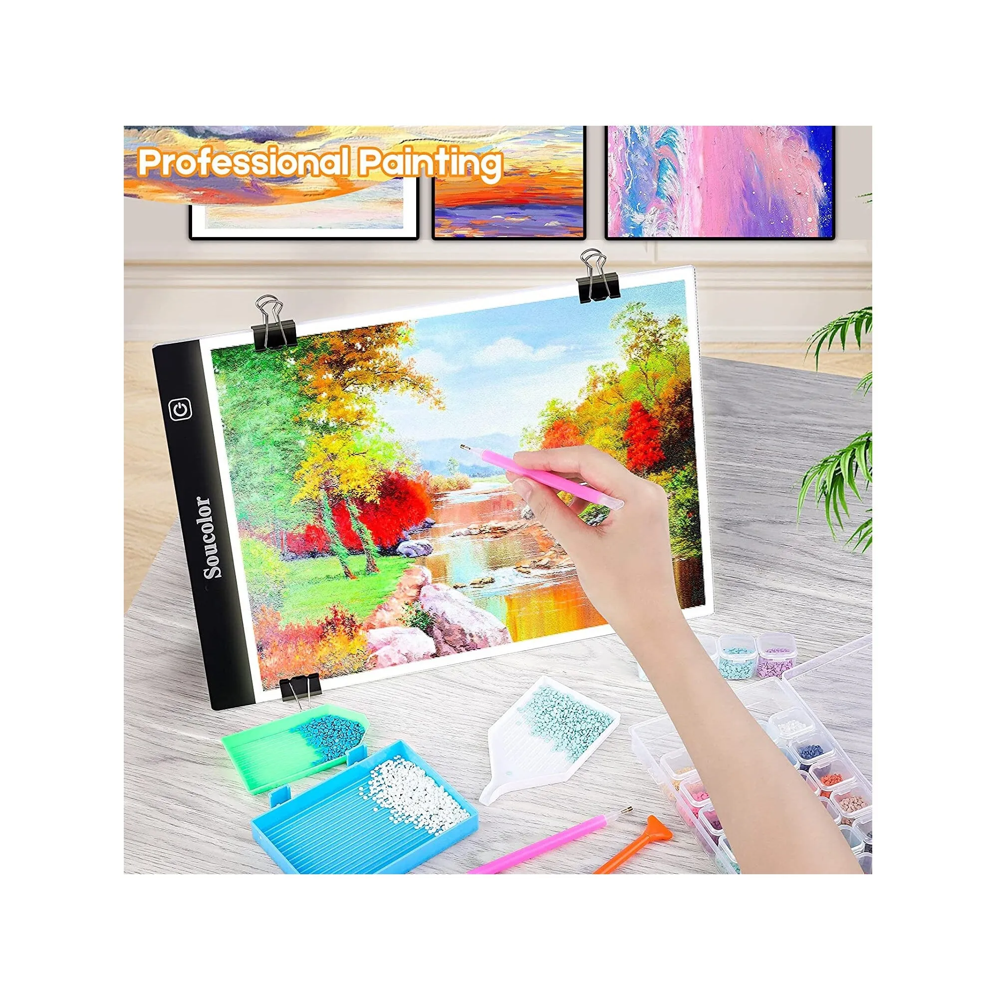 Diamond Painting Accessories and Tools Kits, with A4 LED Light Pad | for Diamond Painting Soucolor Light Board Box