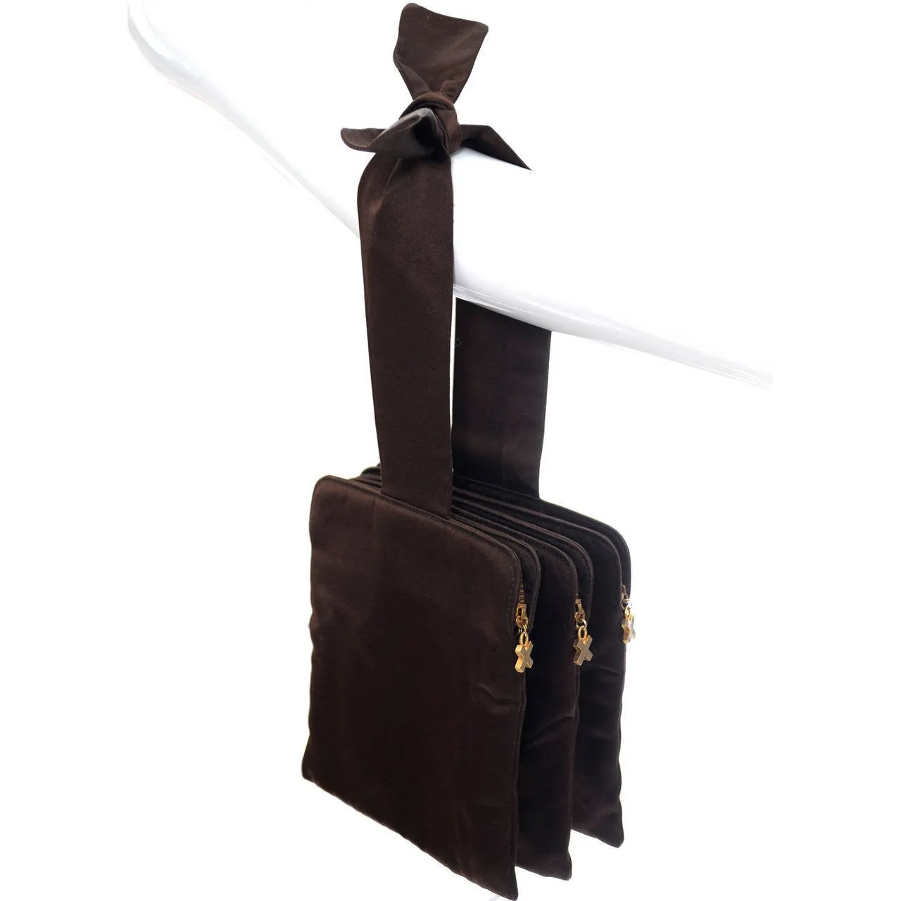 Donna Karan New York Vintage Brown Satin Evening Bag Handbag with Bow