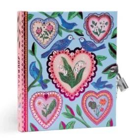 eeBoo Hearts and Birds Hardcover Journal with Lock and Key