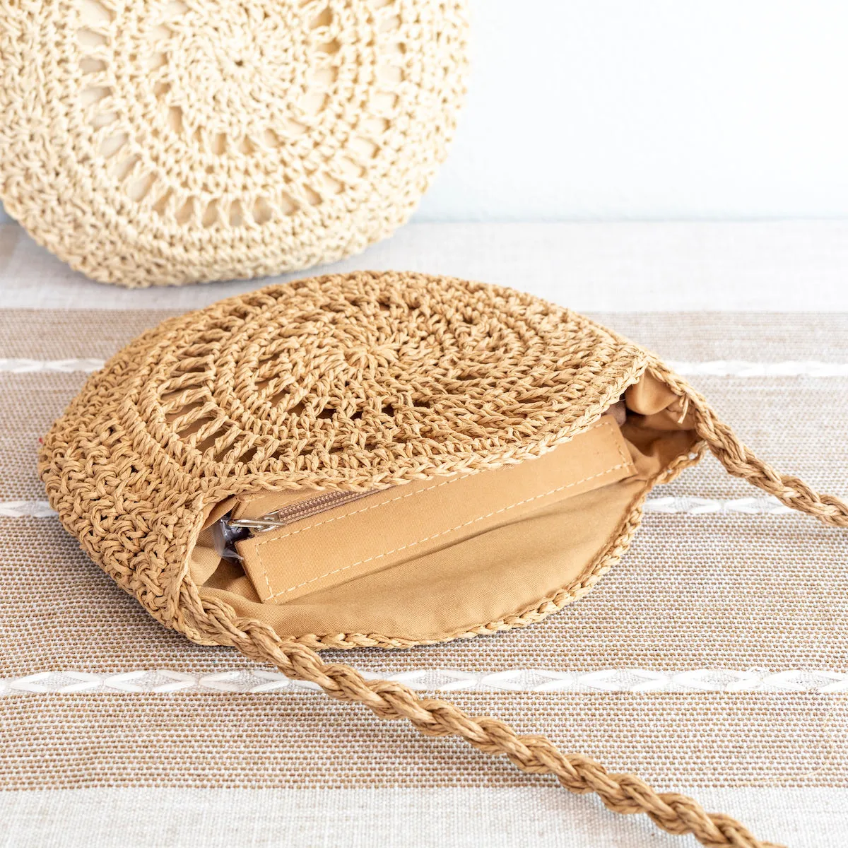Elena Handbags Boho Straw Woven Round Tote