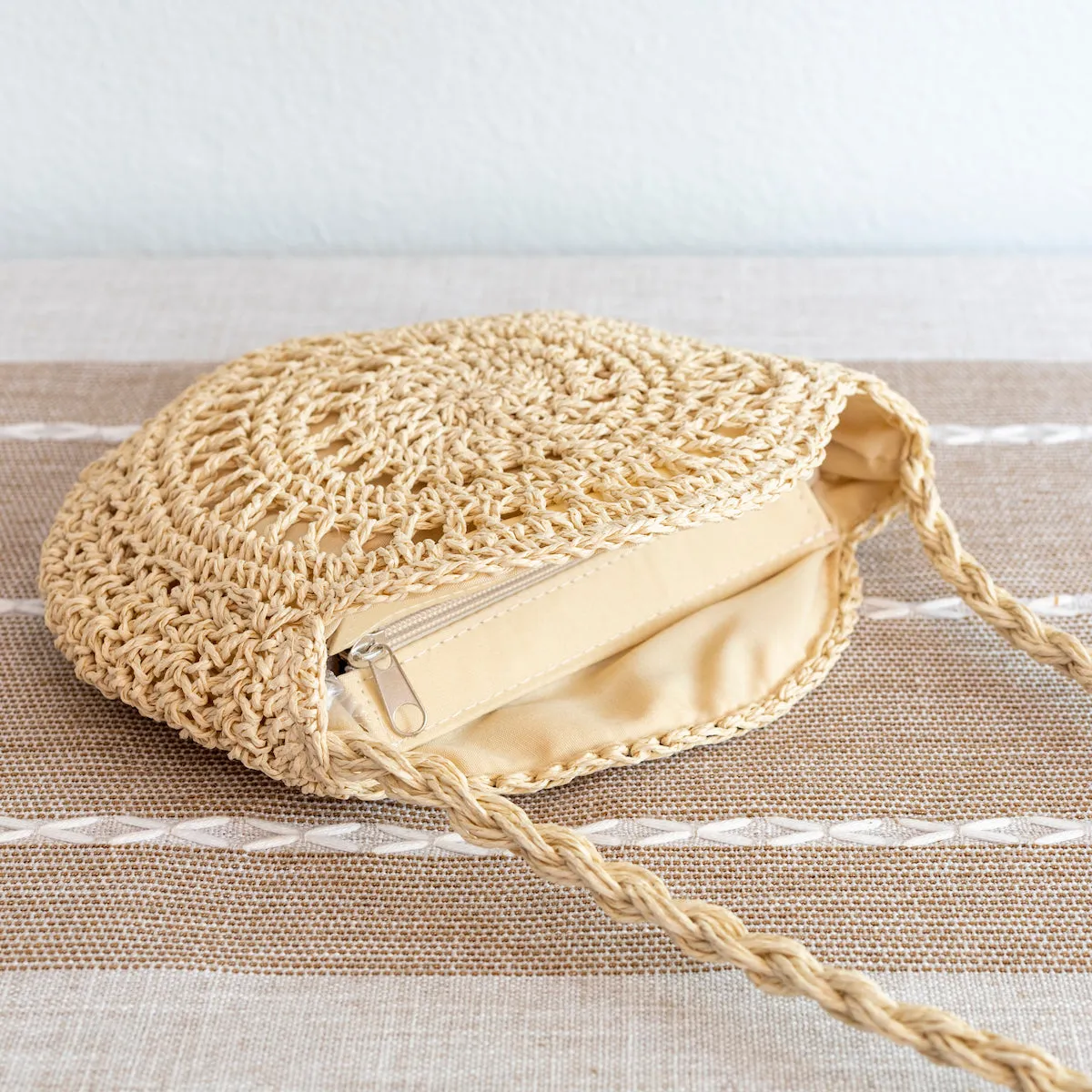 Elena Handbags Boho Straw Woven Round Tote