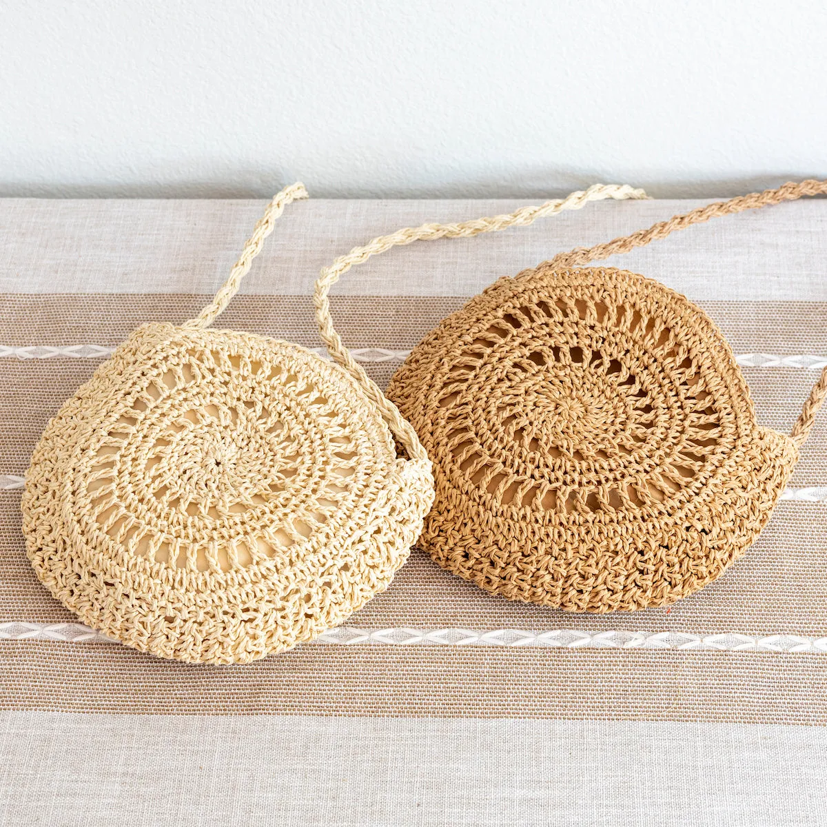 Elena Handbags Boho Straw Woven Round Tote