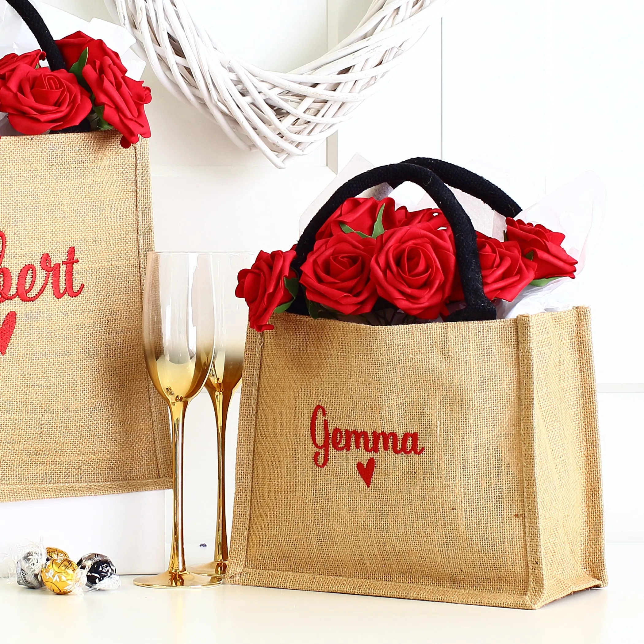 Embroidered Gift Bags - Valentine Natural/blk