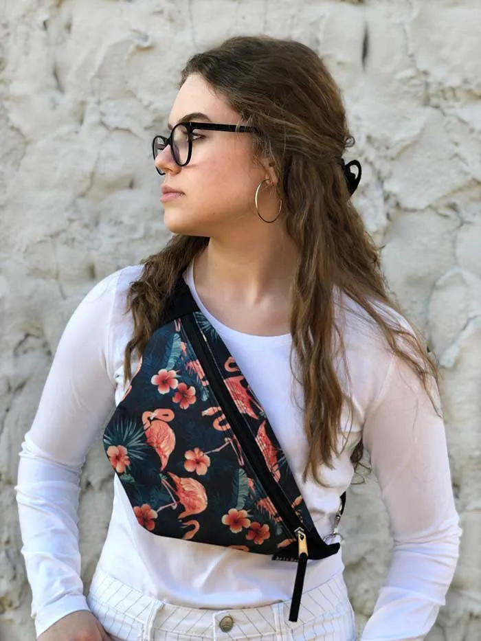 Flamingo Fanny Pack, Womens Designer Fanny Pack, Zipper Pocket Fanny Pack