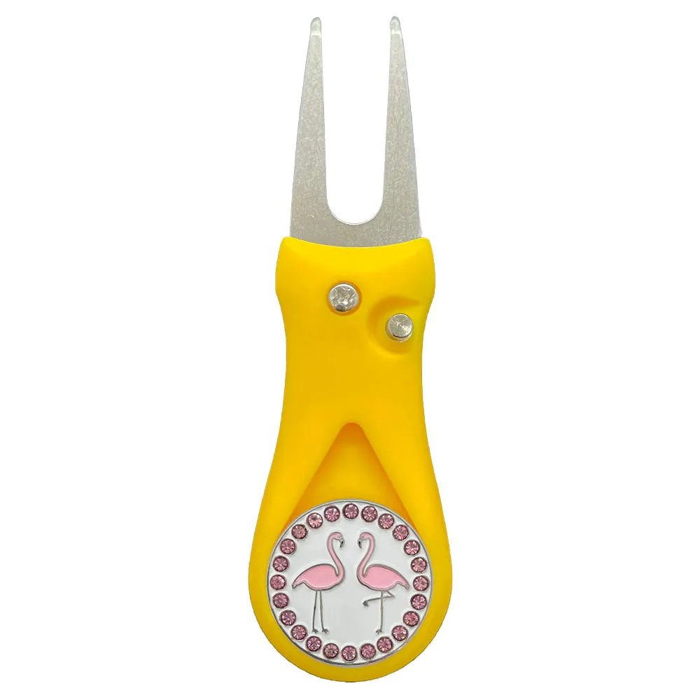 Flamingos Golf Ball Marker With Colored Divot Repair Tool