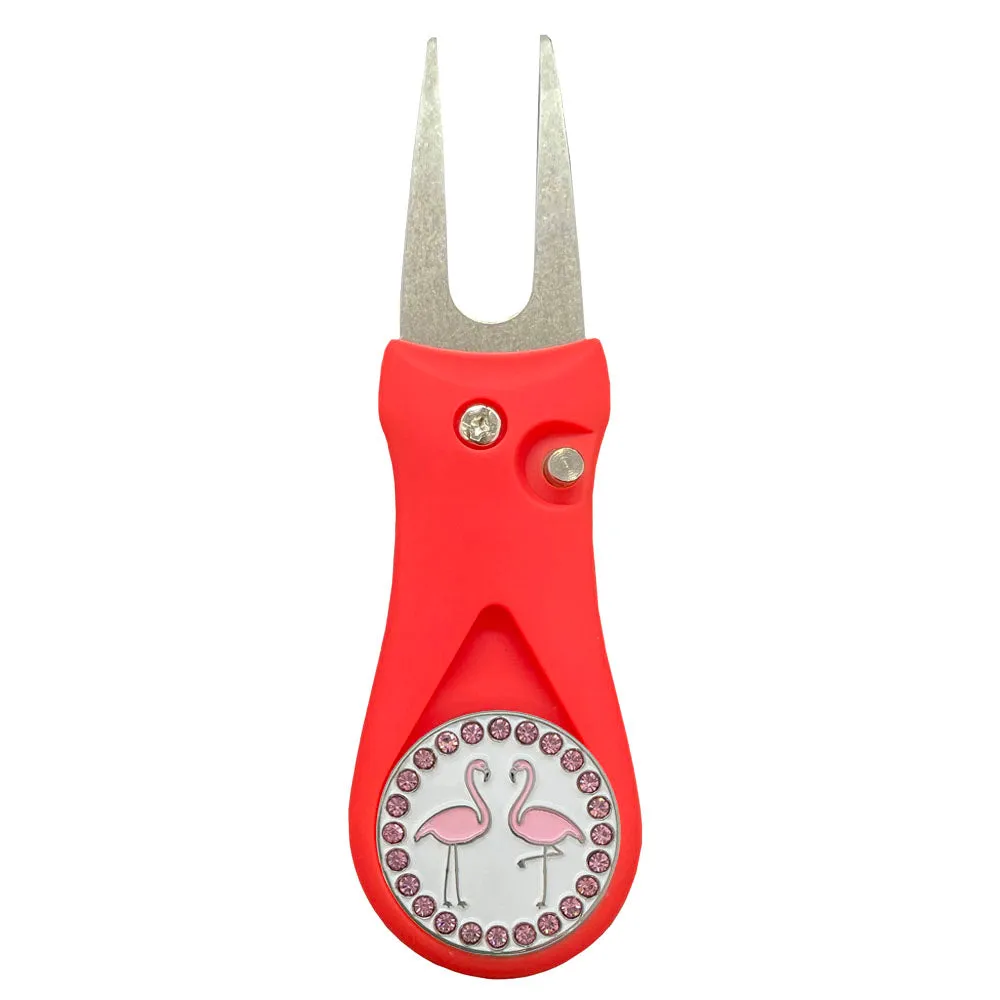 Flamingos Golf Ball Marker With Colored Divot Repair Tool