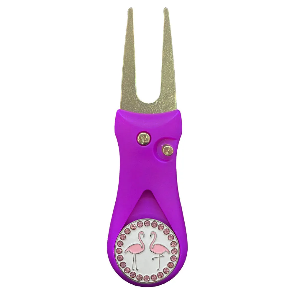 Flamingos Golf Ball Marker With Colored Divot Repair Tool
