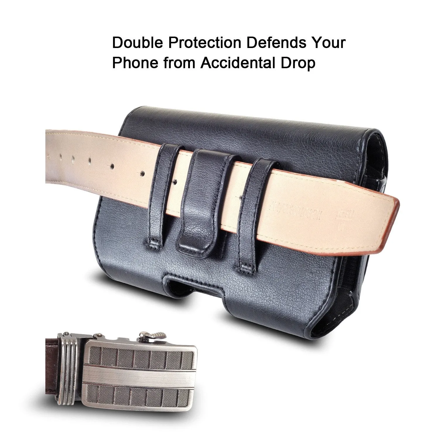 For iPhone 6 / 6s Belt Clip Case, Premium Leather Belt Clip Pouch Holster Case For Apple iPhone 6 / 6s (Only Fit with Slim Hybrid/TPU Case On) - Large Size - Black