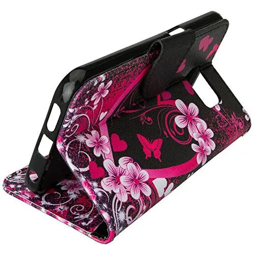 Galaxy Note 5 Case, Wrist Strap Magnetic Fold[Kickstand] Pu Leather Wallet Case with ID & Credit Card Slots for Samsung Galaxy Note 5 - Heart Butterflies