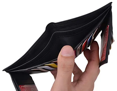 Genuine Leather Men's Bifold Wallet Slim Hipster Cowhide Credit Card New Black !