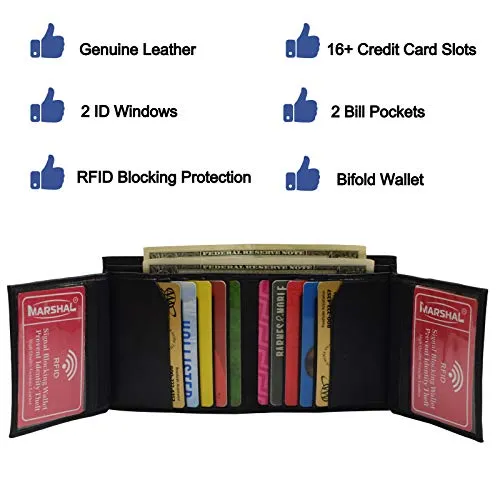 Genuine Leather Men's Bifold Wallet Slim Hipster Cowhide Credit Card New Black !