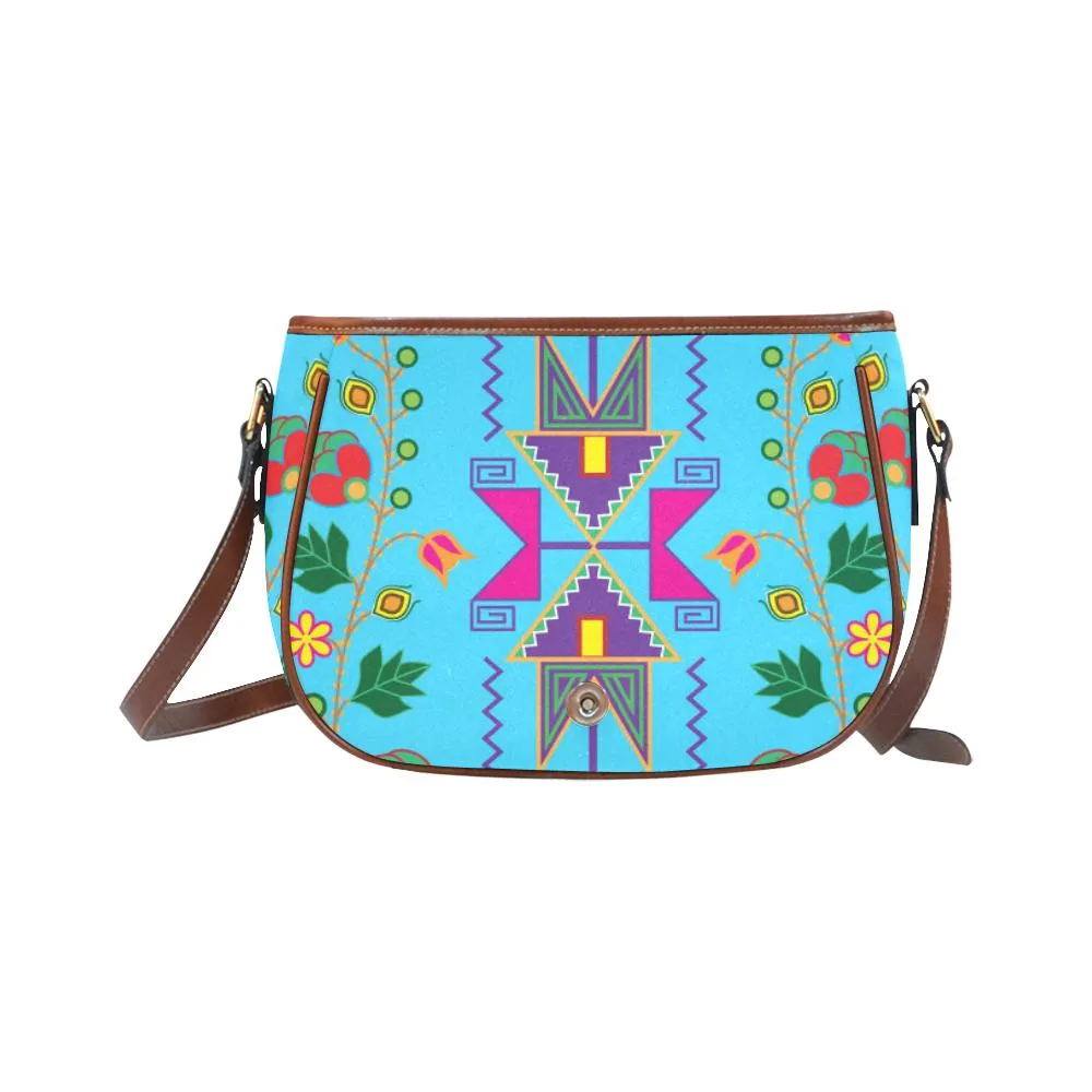 Geometric Floral Fall - Sky Blue Saddle Bag/Small