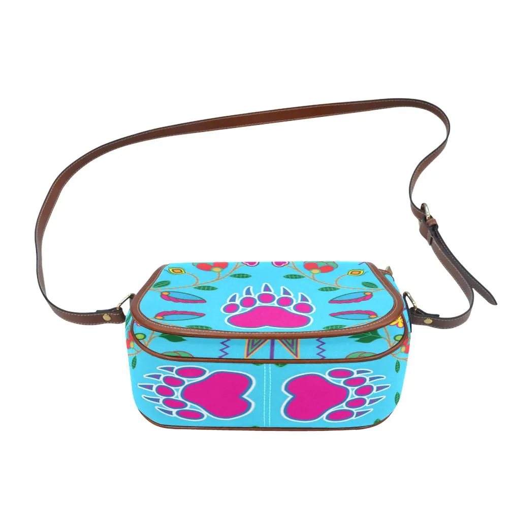 Geometric Floral Fall - Sky Blue Saddle Bag/Small