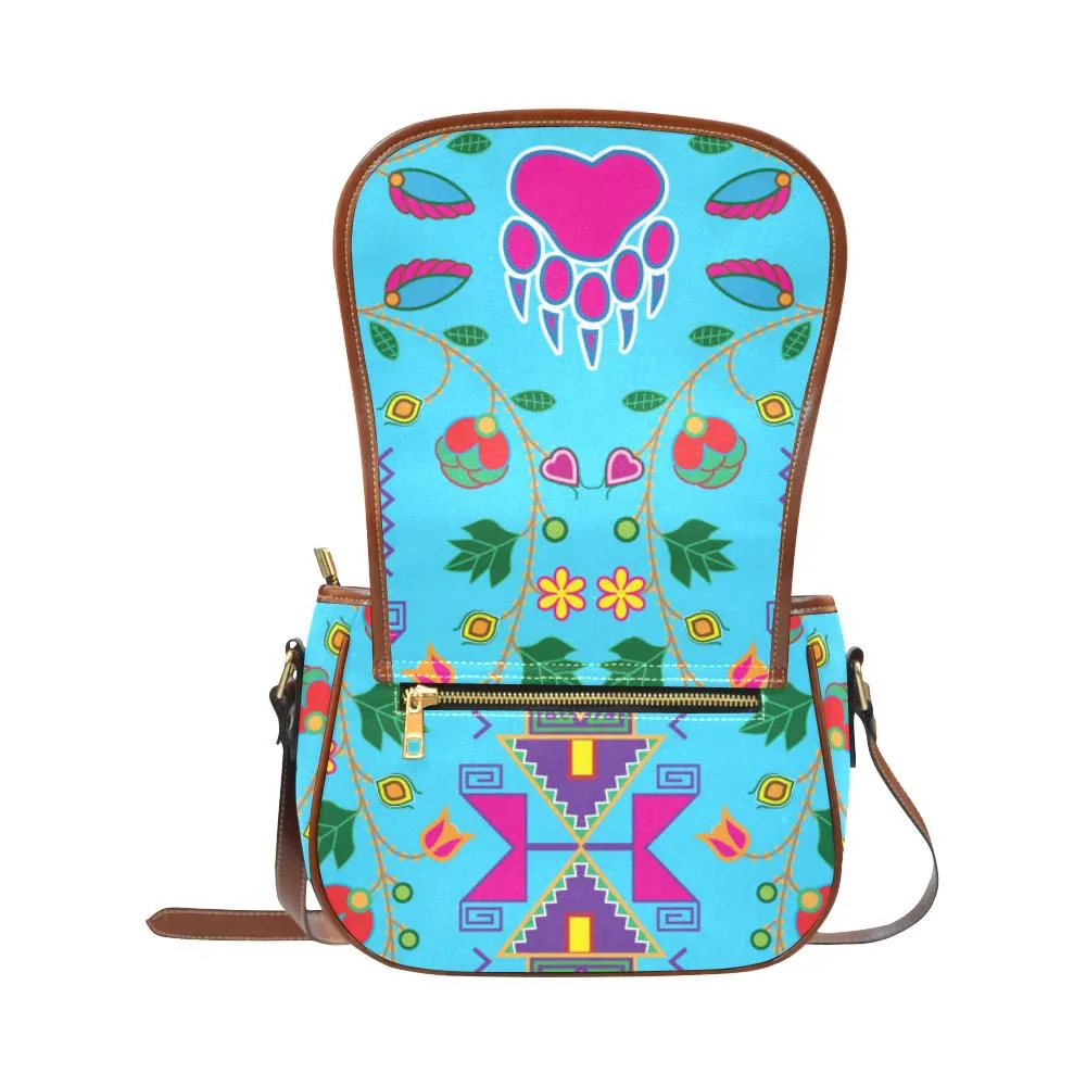 Geometric Floral Fall - Sky Blue Saddle Bag/Small