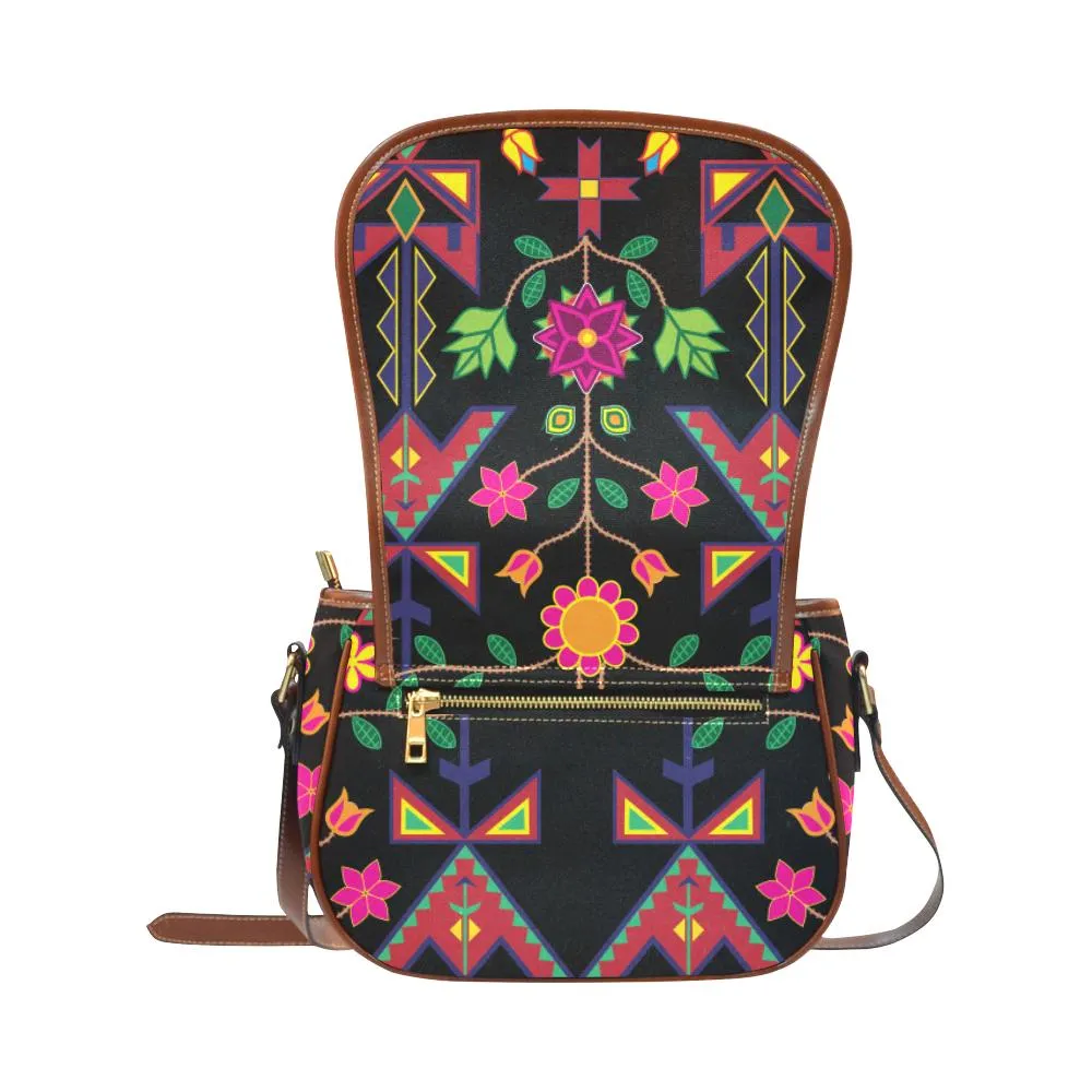 Geometric Floral Spring - Black Saddle Bag/Small