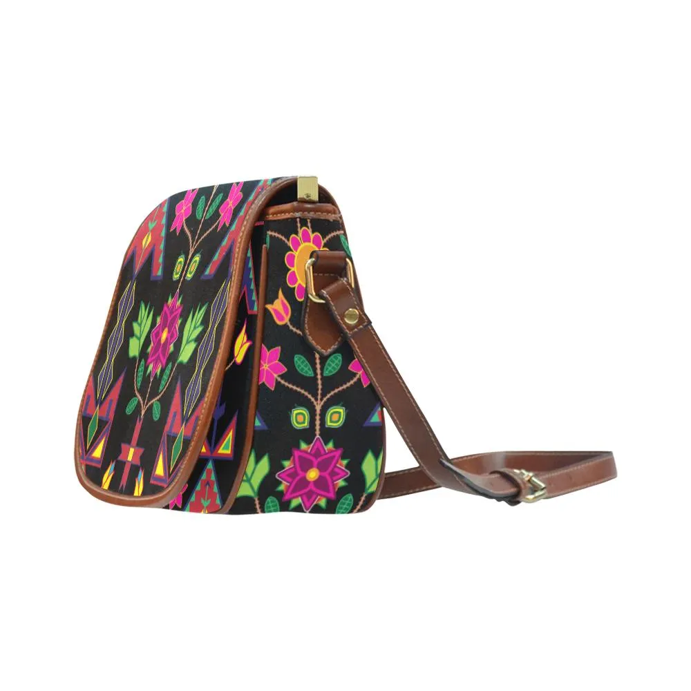 Geometric Floral Spring - Black Saddle Bag/Small