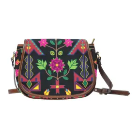 Geometric Floral Spring - Black Saddle Bag/Small