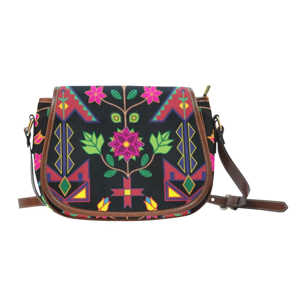 Geometric Floral Spring - Black Saddle Bag/Small
