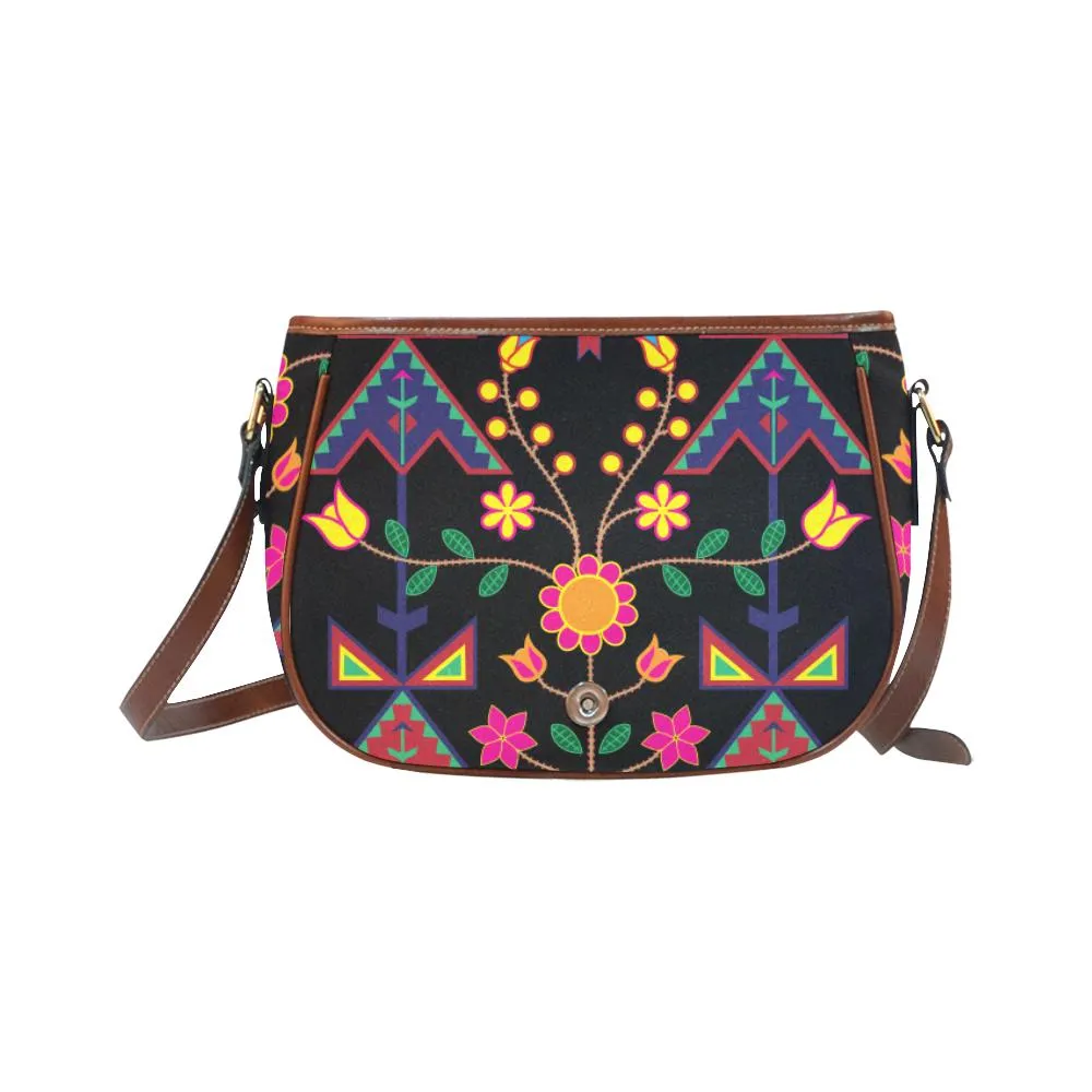 Geometric Floral Spring - Black Saddle Bag/Small