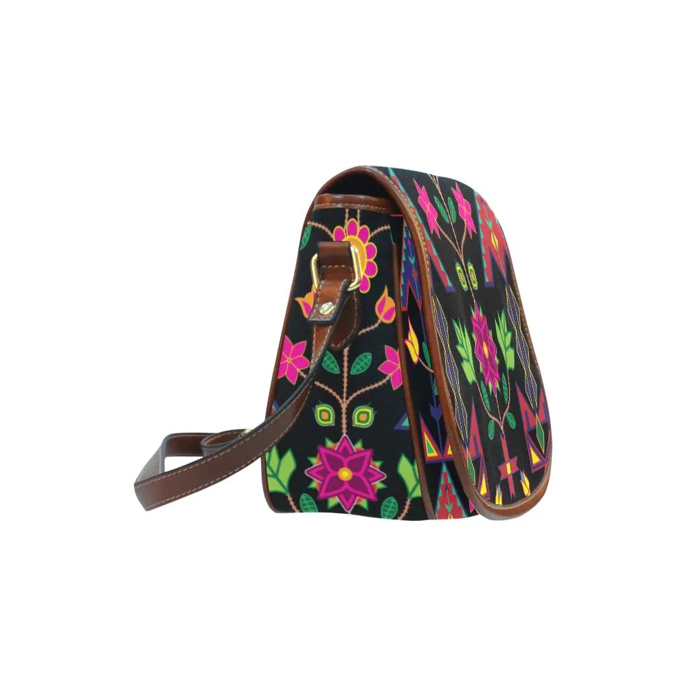Geometric Floral Spring - Black Saddle Bag/Small