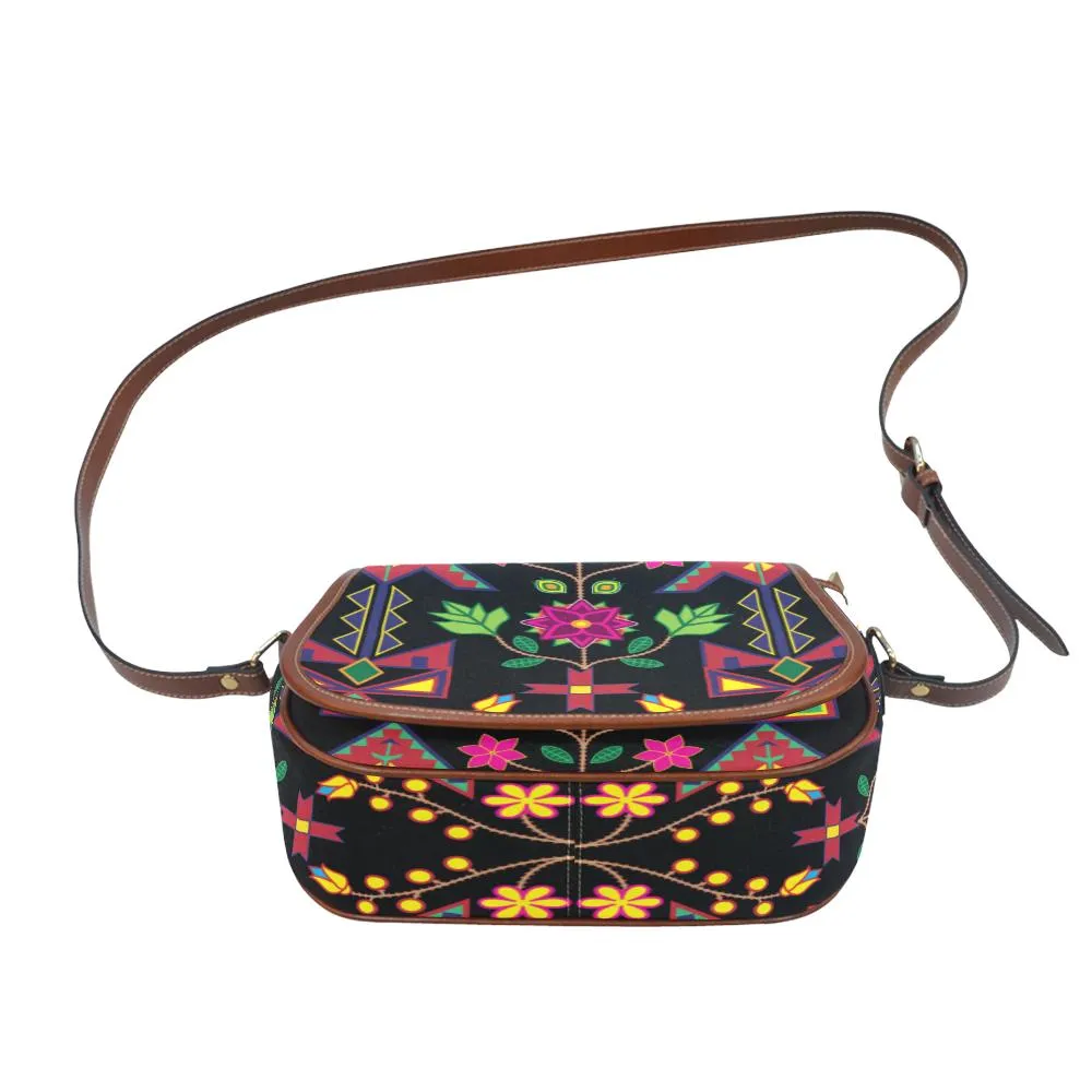 Geometric Floral Spring - Black Saddle Bag/Small