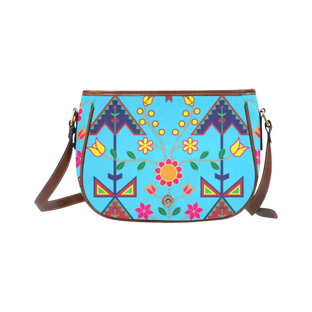 Geometric Floral Spring - SKy Blue Saddle Bag/Small