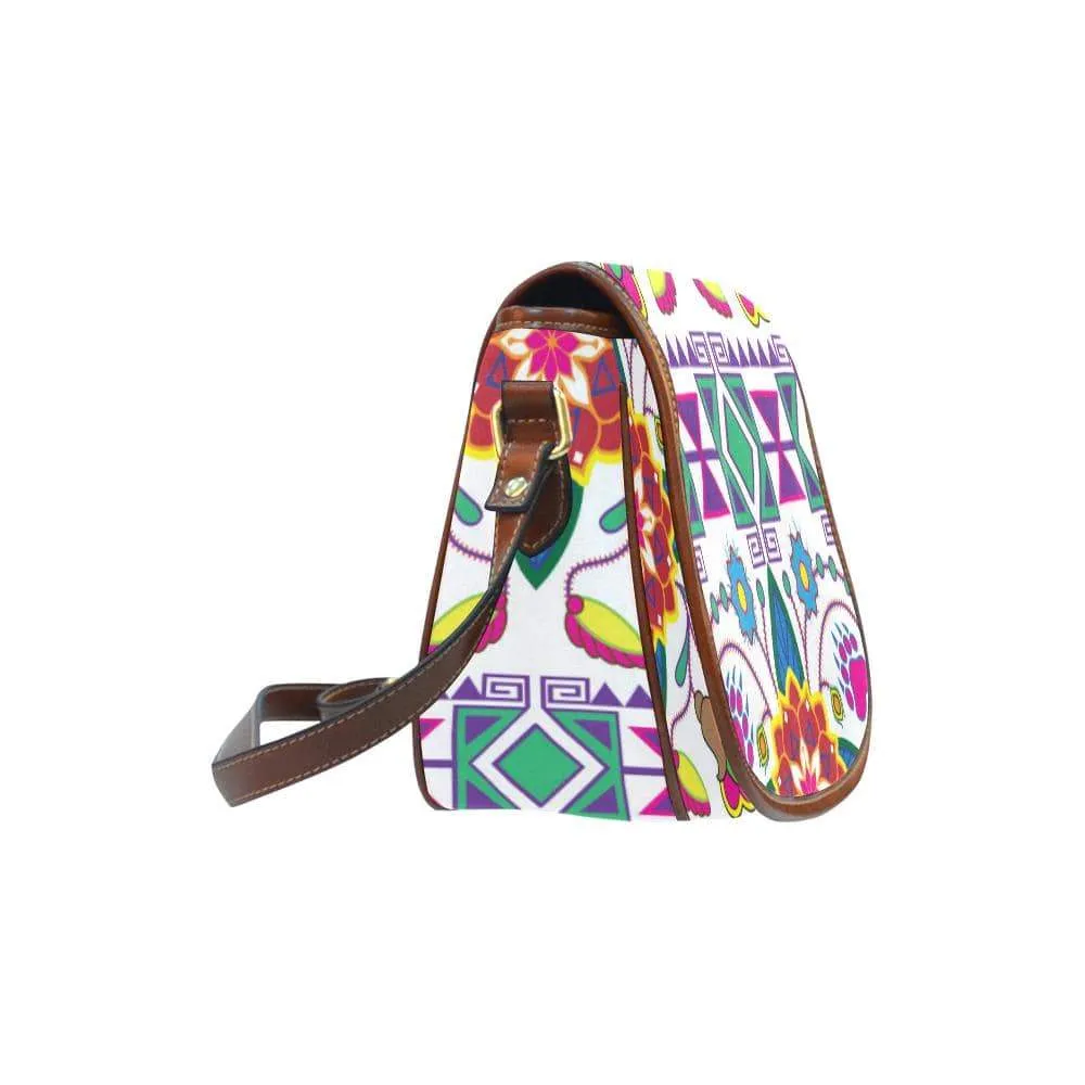 Geometric Floral Winter - White Saddle Bag/Small