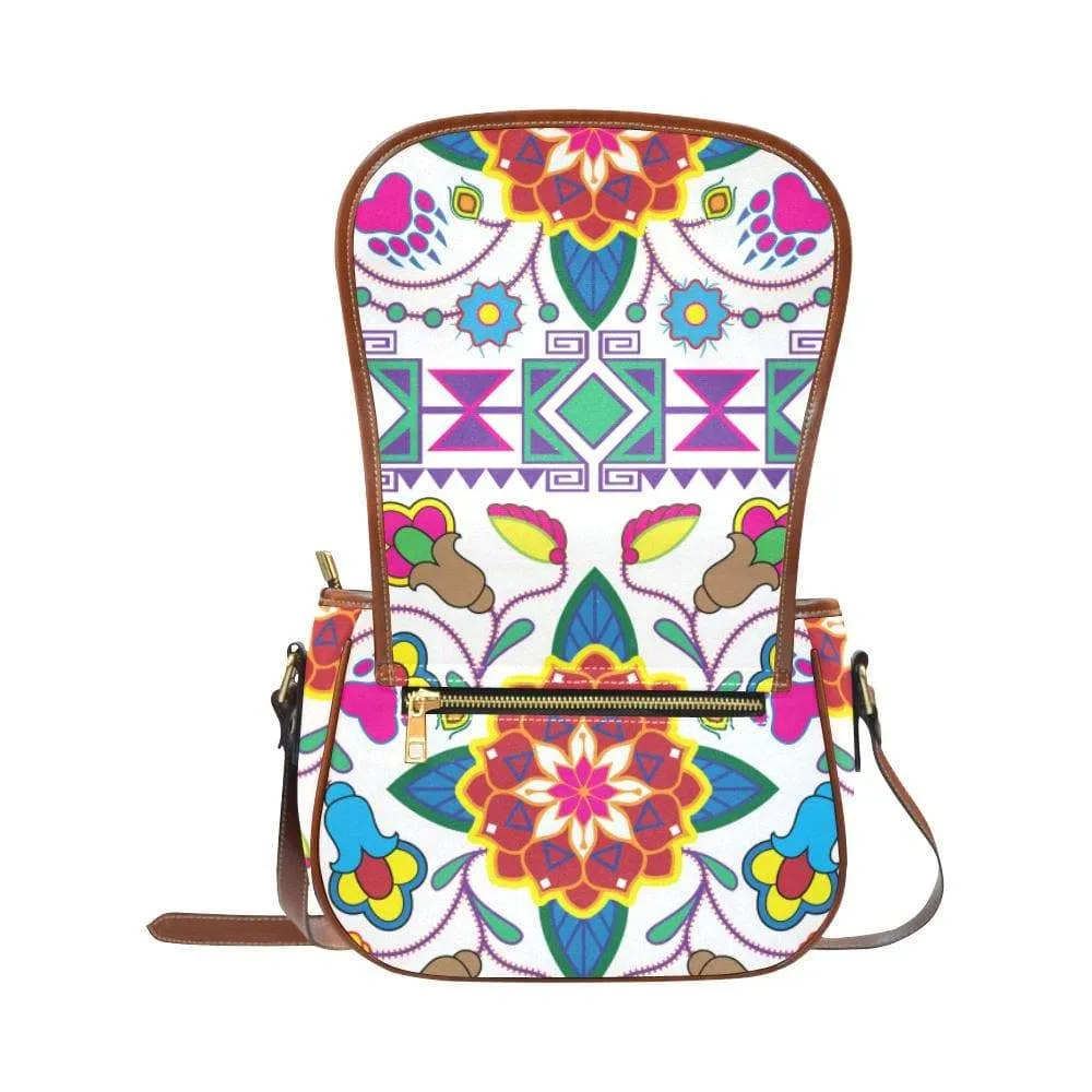 Geometric Floral Winter - White Saddle Bag/Small