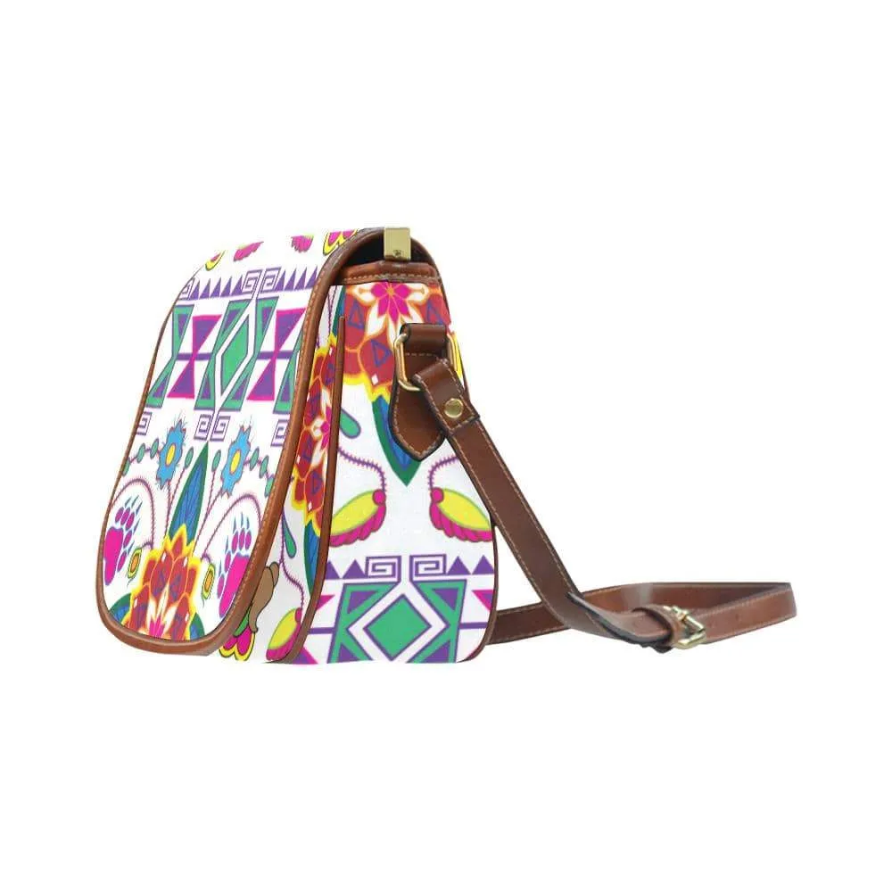 Geometric Floral Winter - White Saddle Bag/Small