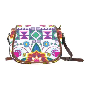 Geometric Floral Winter - White Saddle Bag/Small