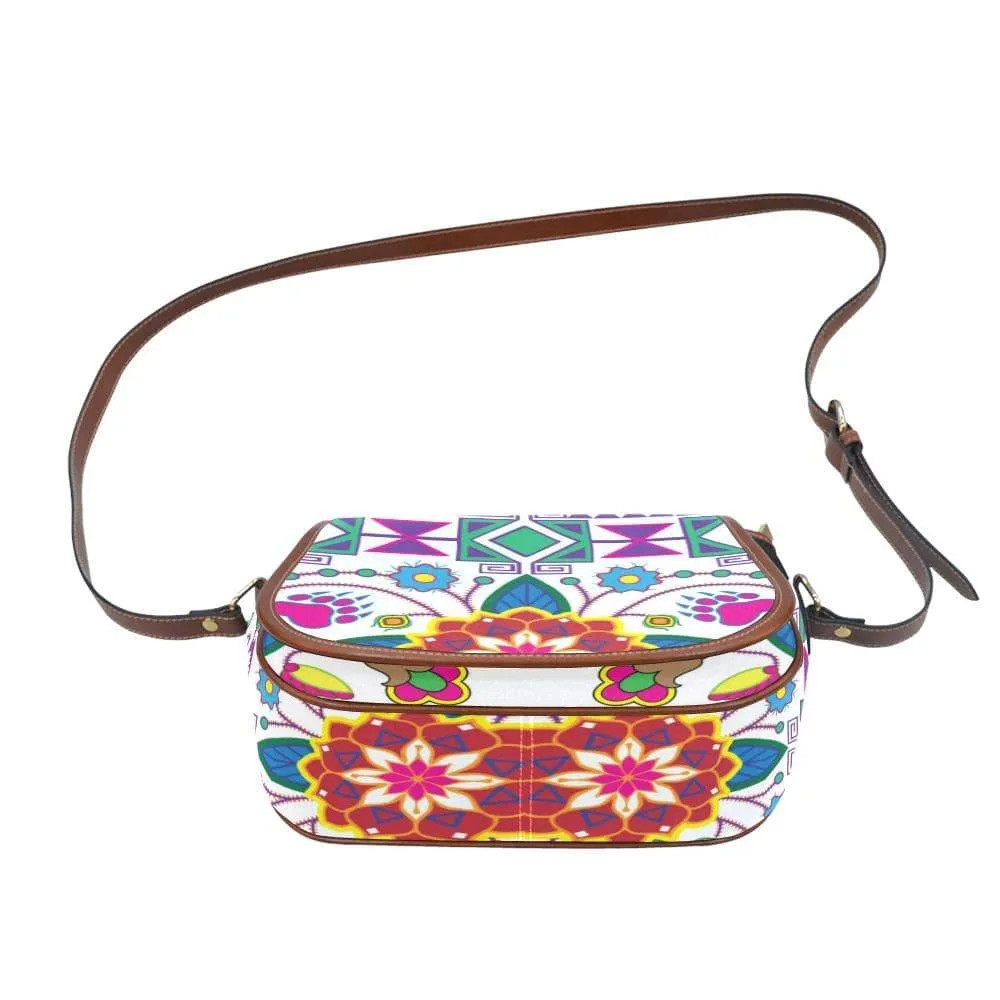 Geometric Floral Winter - White Saddle Bag/Small