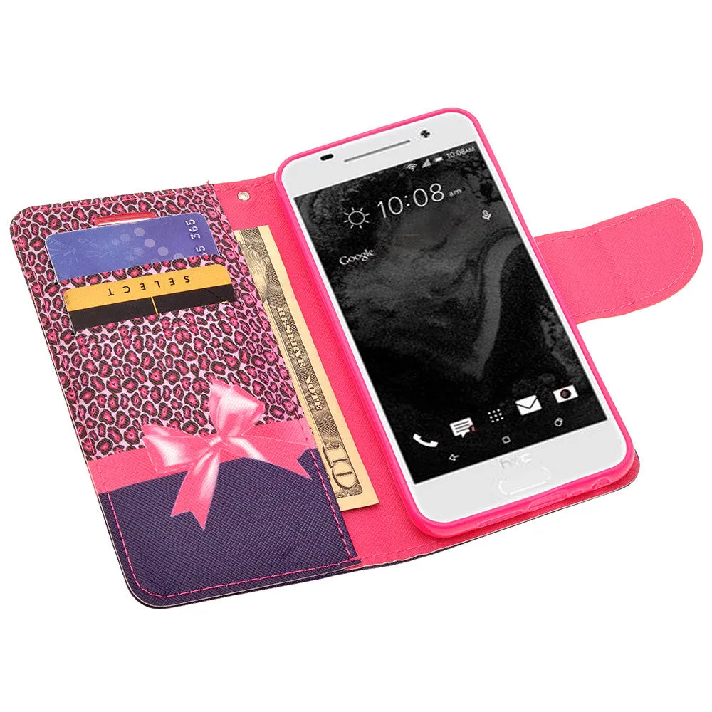HTC One A9 Case, Wrist Strap Magnetic Fold[Kickstand] Pu Leather Wallet Case with ID & Credit Card Slots for HTC One A9 - Cheetah Prints