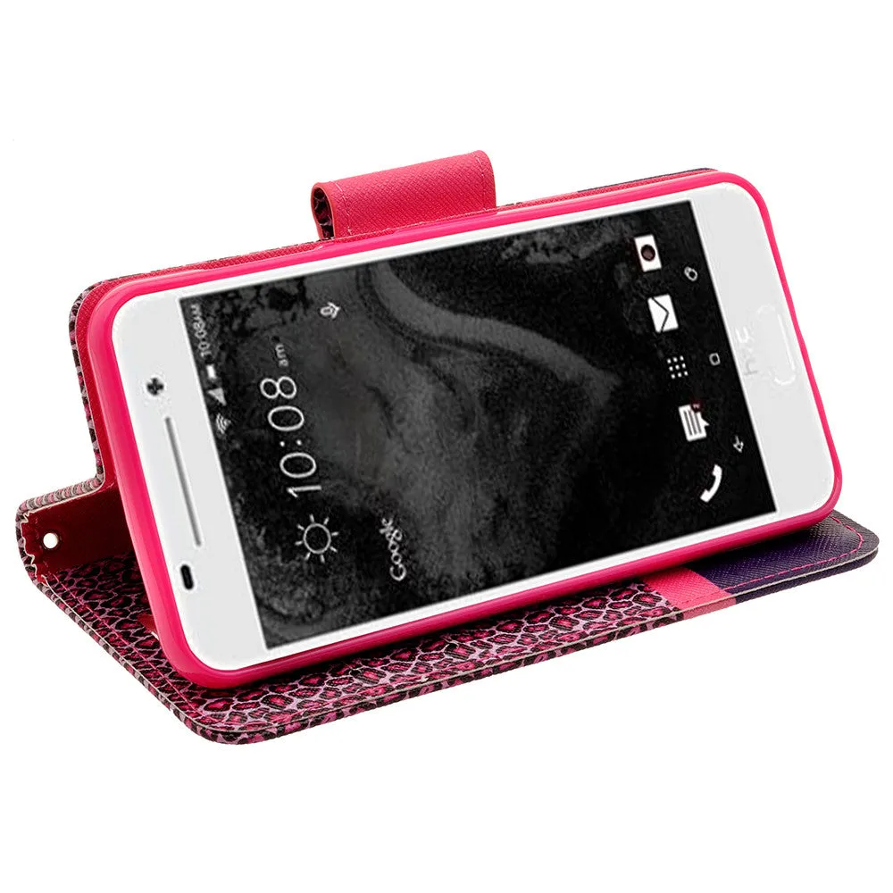 HTC One A9 Case, Wrist Strap Magnetic Fold[Kickstand] Pu Leather Wallet Case with ID & Credit Card Slots for HTC One A9 - Cheetah Prints