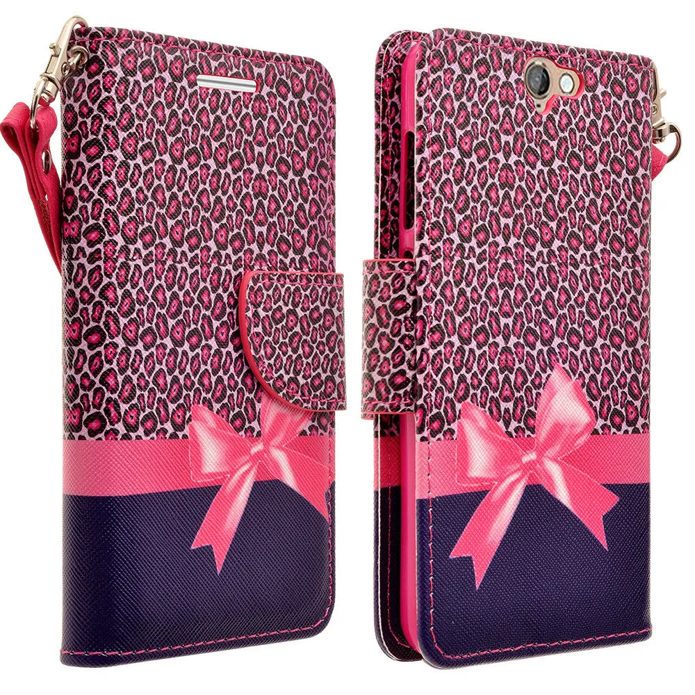 HTC One A9 Case, Wrist Strap Magnetic Fold[Kickstand] Pu Leather Wallet Case with ID & Credit Card Slots for HTC One A9 - Cheetah Prints