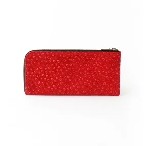 Koshu Inden Japanese Deerskin Leather with Urushi (Japanese Lacquer) L-Zip Long Wallet - Cherry Blossom / Red - ,  Made in Japan,  Japanese Leather Wallet