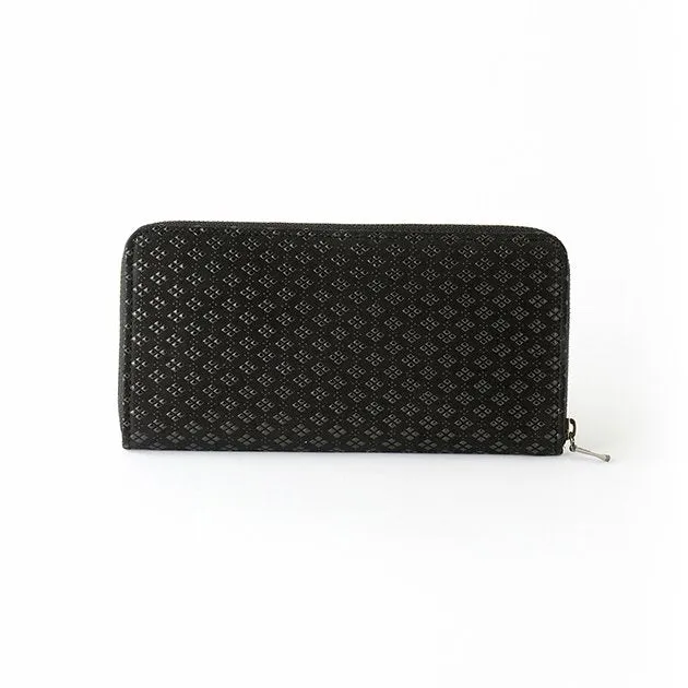 Koshu Inden Japanese Deerskin Leather with Urushi (Japanese Lacquer) U-Zip Long Wallet - Hishimon (Japanese Family Crest Pattern) / Gray-Black - ,  Made in Japan,  Japanese Leather Wallet