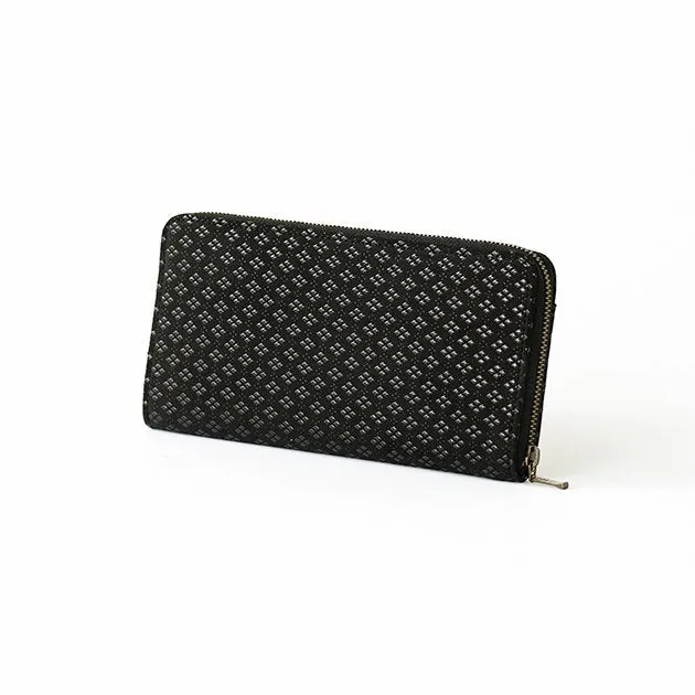 Koshu Inden Japanese Deerskin Leather with Urushi (Japanese Lacquer) U-Zip Long Wallet - Hishimon (Japanese Family Crest Pattern) / Gray-Black - ,  Made in Japan,  Japanese Leather Wallet