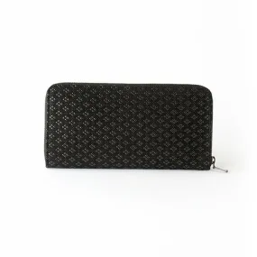 Koshu Inden Japanese Deerskin Leather with Urushi (Japanese Lacquer) U-Zip Long Wallet - Hishimon (Japanese Family Crest Pattern) / Gray-Black - ,  Made in Japan,  Japanese Leather Wallet