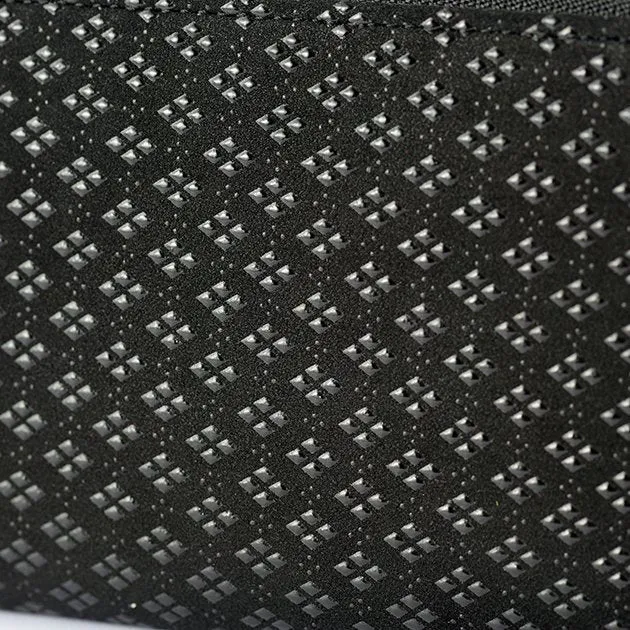 Koshu Inden Japanese Deerskin Leather with Urushi (Japanese Lacquer) U-Zip Long Wallet - Hishimon (Japanese Family Crest Pattern) / Gray-Black - ,  Made in Japan,  Japanese Leather Wallet