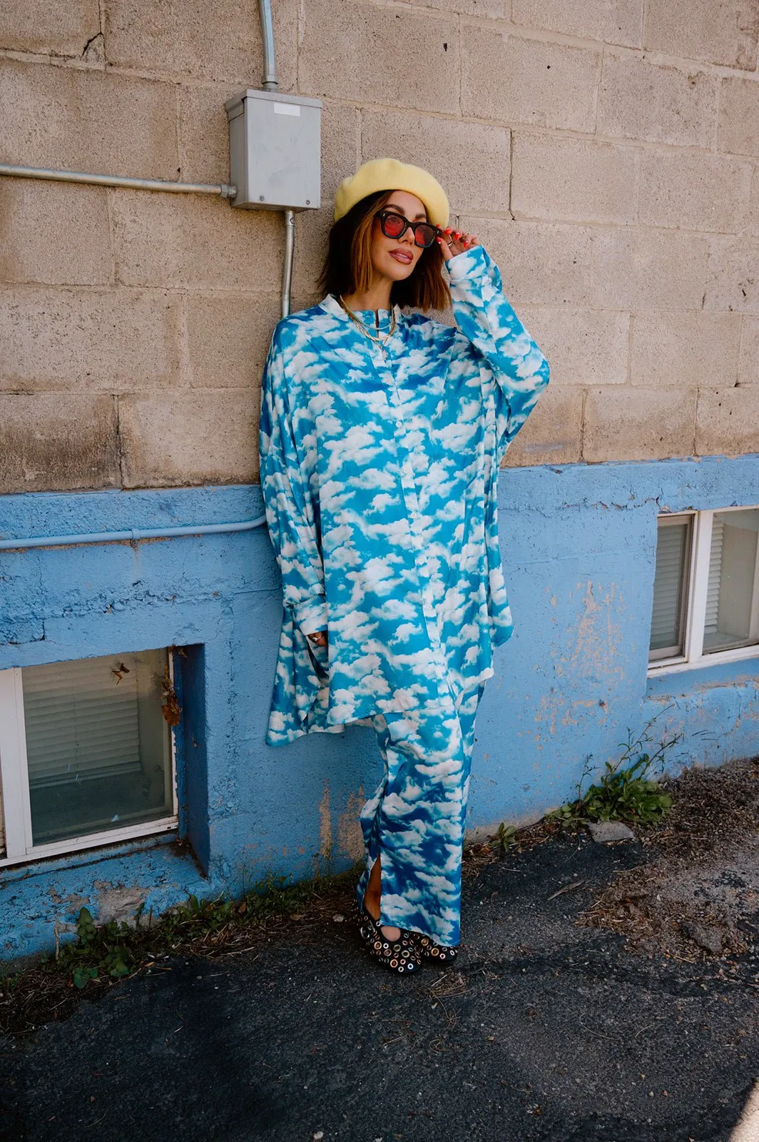 Lala Satin Playsuit in Secret Sky Society