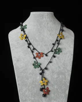 Lariat with Clover Motif -  Burnt Orange, Gold & Forest Green