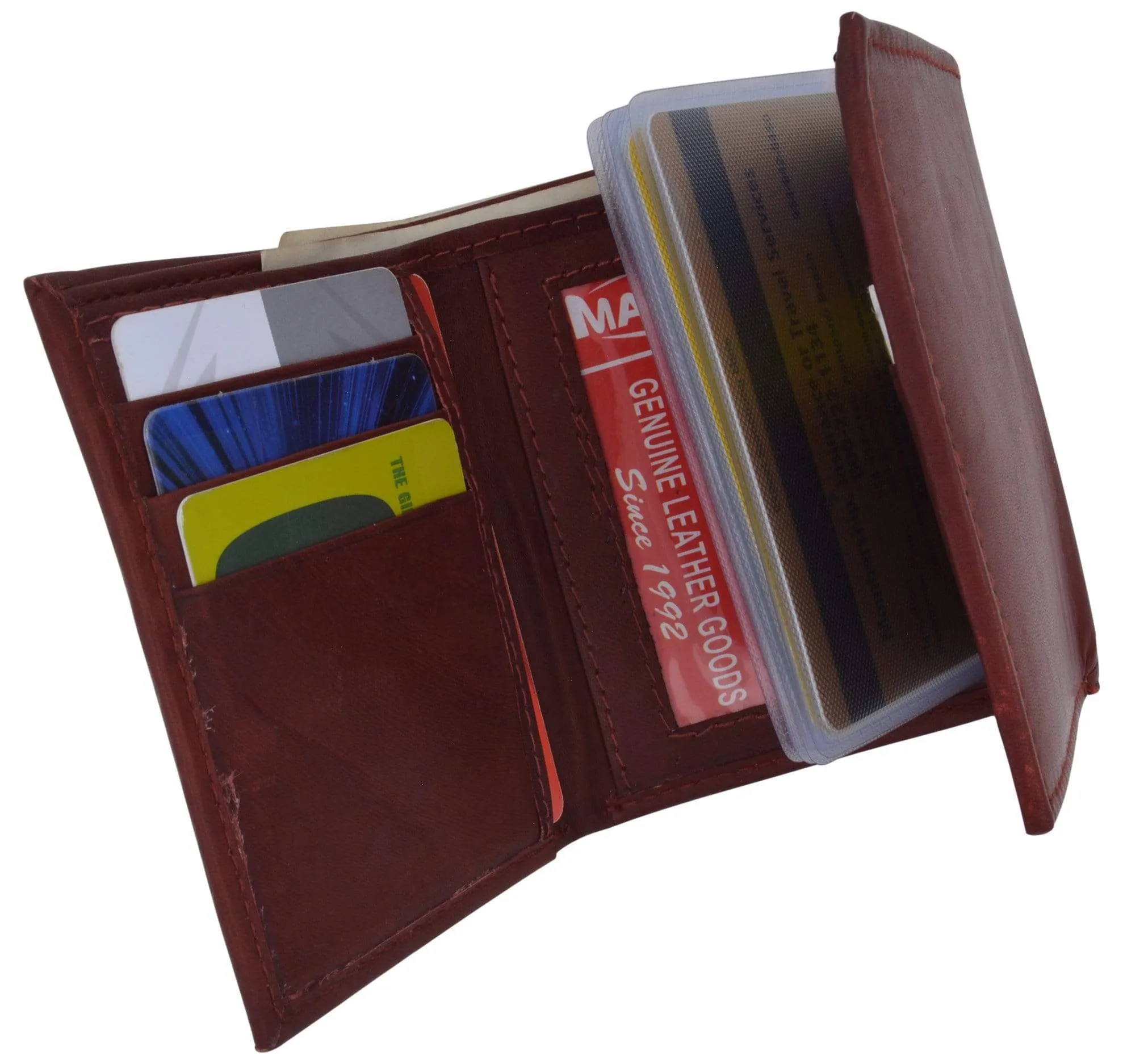 Leather Mens Trifold Wallet Zipper Money Compartment 55 CF